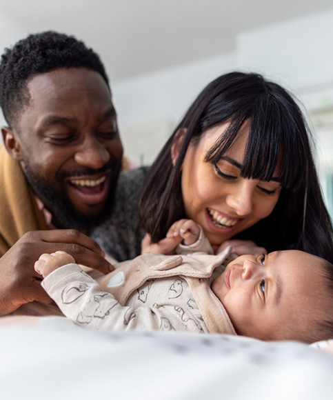 happy family in bed