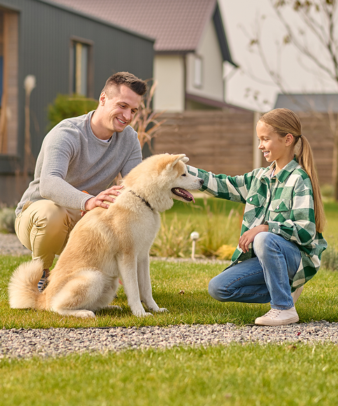 family with dog outdoor